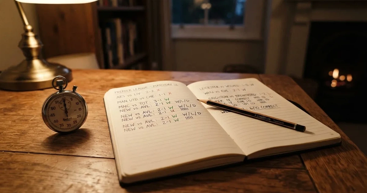 An open notebook with a pencil and a stopwatch on a wooden table