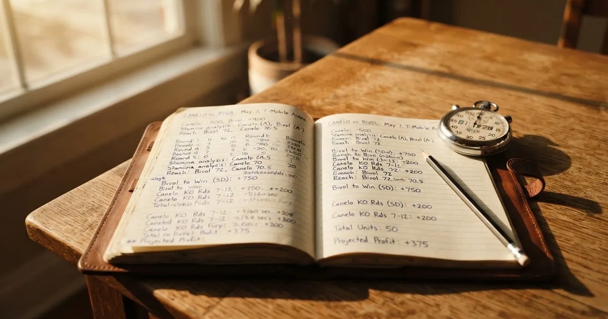 An open notebook with a pencil and a stopwatch on a wooden table