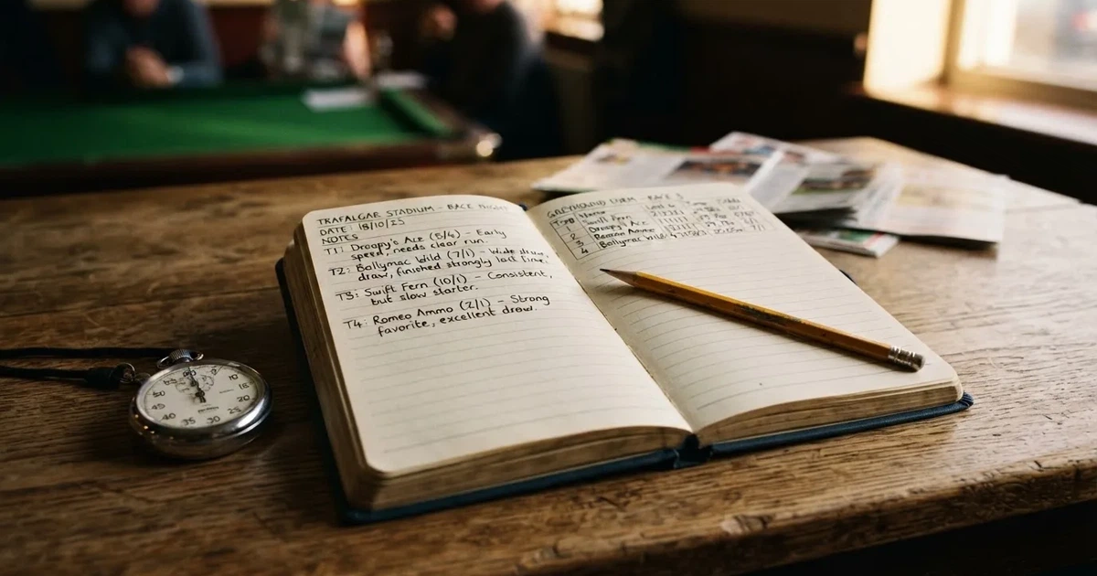 An open notebook with a pencil and a stopwatch on a wooden table